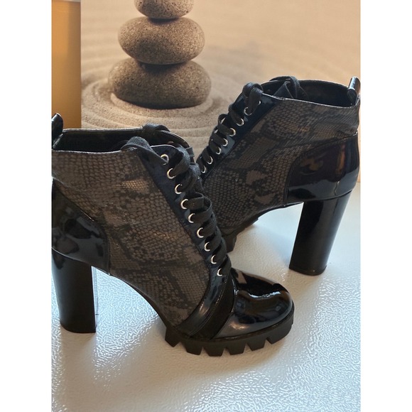 Fashion novaPlatform Ankle boots Snakeskin Print Lace Up Black Heel Booties  9 - Picture 1 of 11
